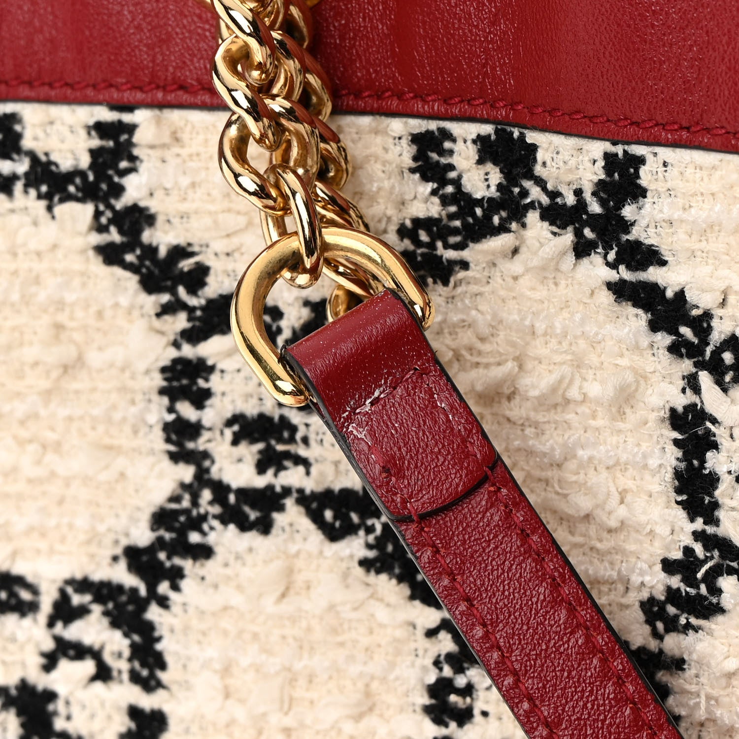 Gucci Tweed GG Monogram Large Rajah Chain Tote White Black Romantic Cherry 19 of 19