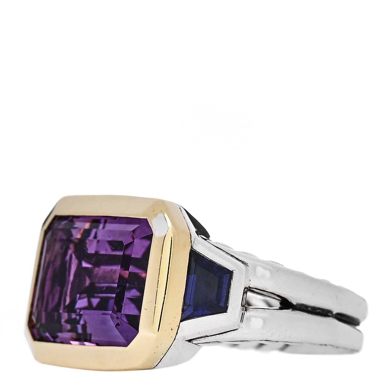 David Yurman Sterling Silver 18K Yellow Gold Amethyst Iolite Three Stone Novella Ring 52 6 3 of 6