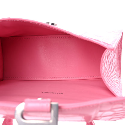 Balenciaga Shiny Calfskin Crocodile Embossed Hourglass Top Handle Bag XS Sweet Pink 5 of 10
