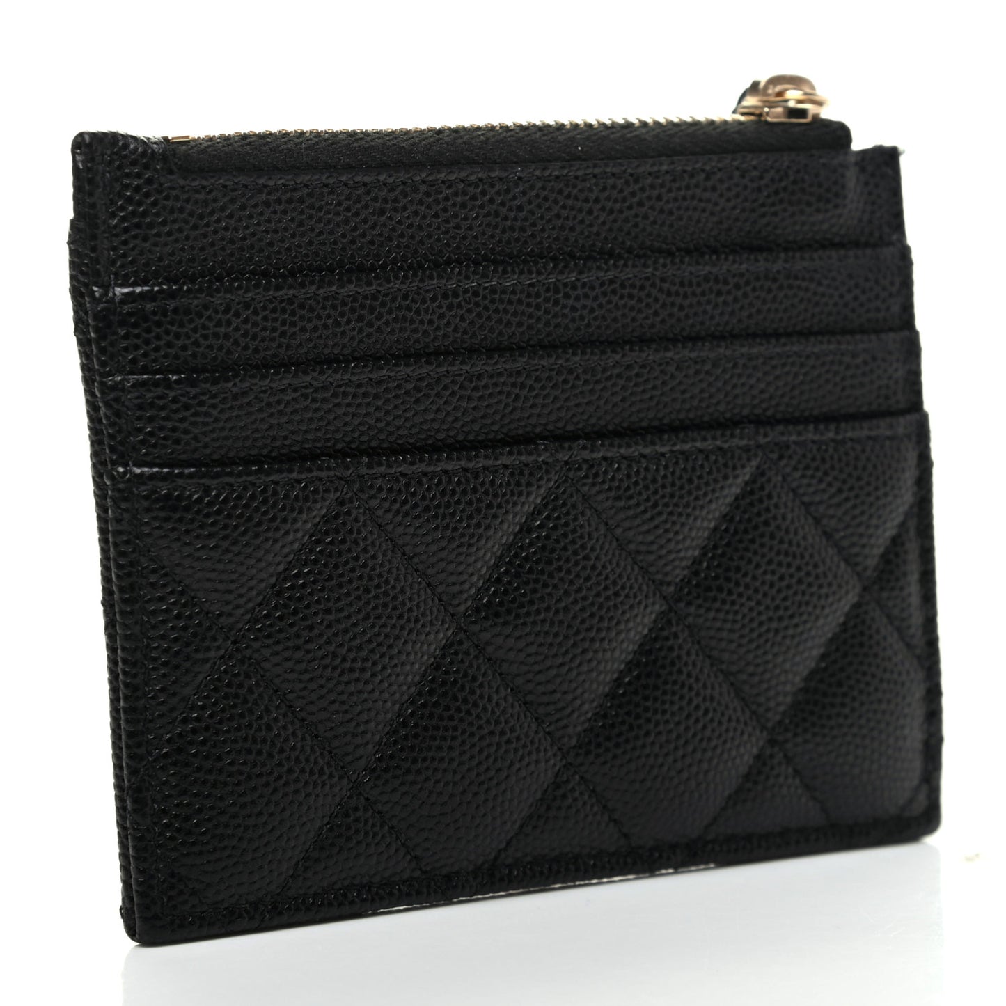 Caviar Quilted CC Zip Card Holder Black