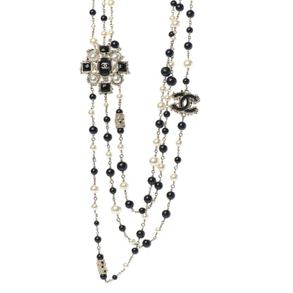Chanel Gripoix Poured Glass Pearl CC Layered Pendant Necklace Gold Black 1 of 6
