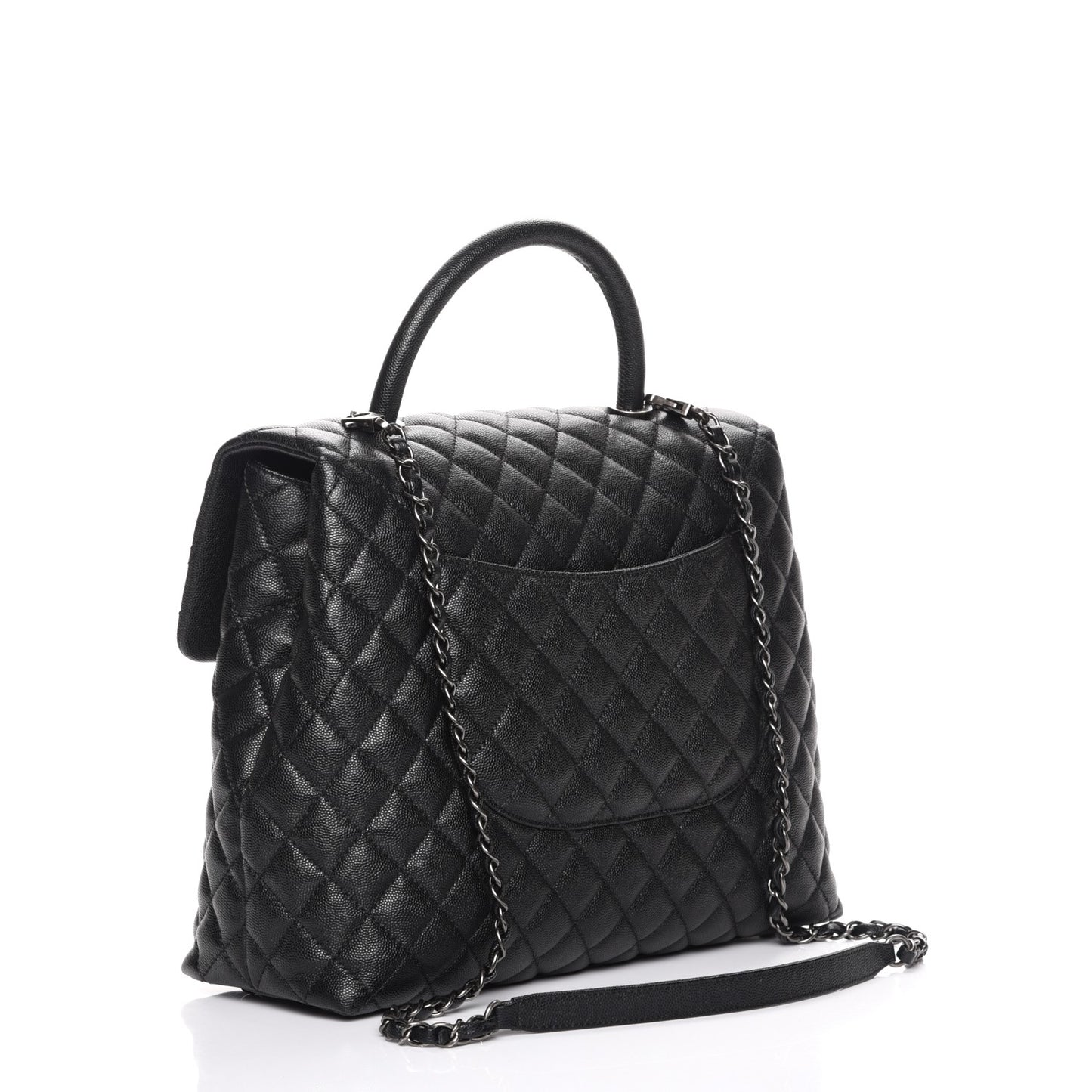 Caviar Quilted Large Coco Handle Flap Black