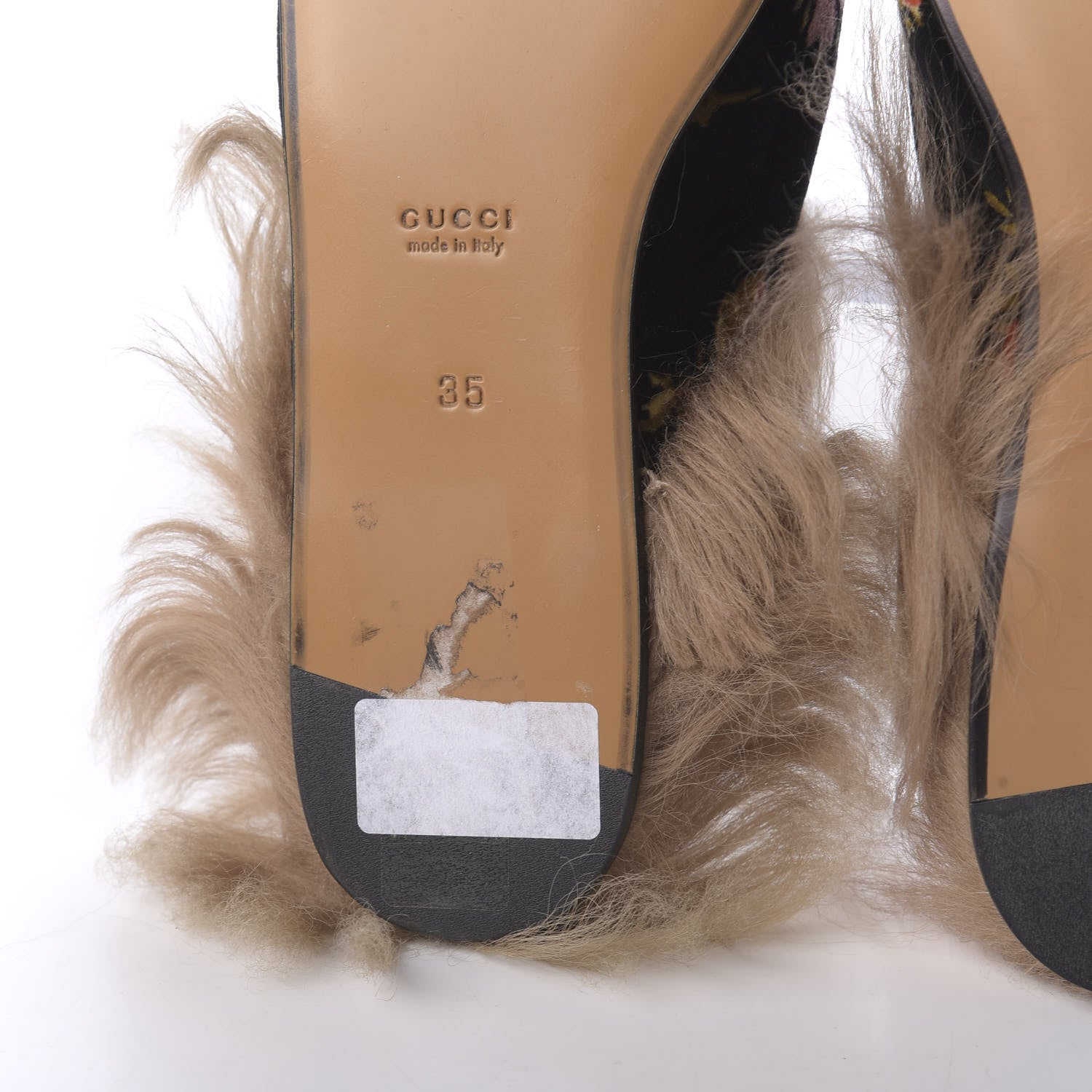 Gucci Velvet Fur Floral Womens Princetown Slippers 35 Black 7 of 9