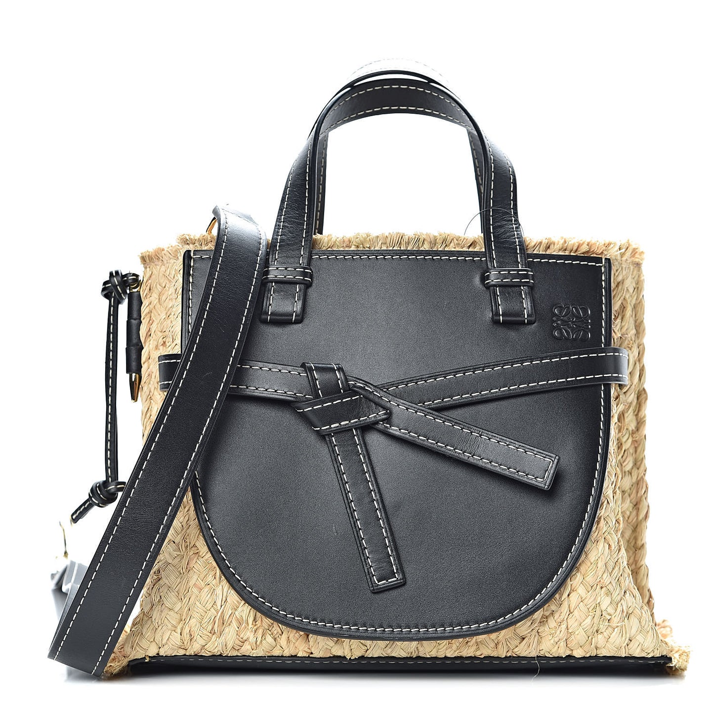 Calfskin Raffia Small Gate Tote Black