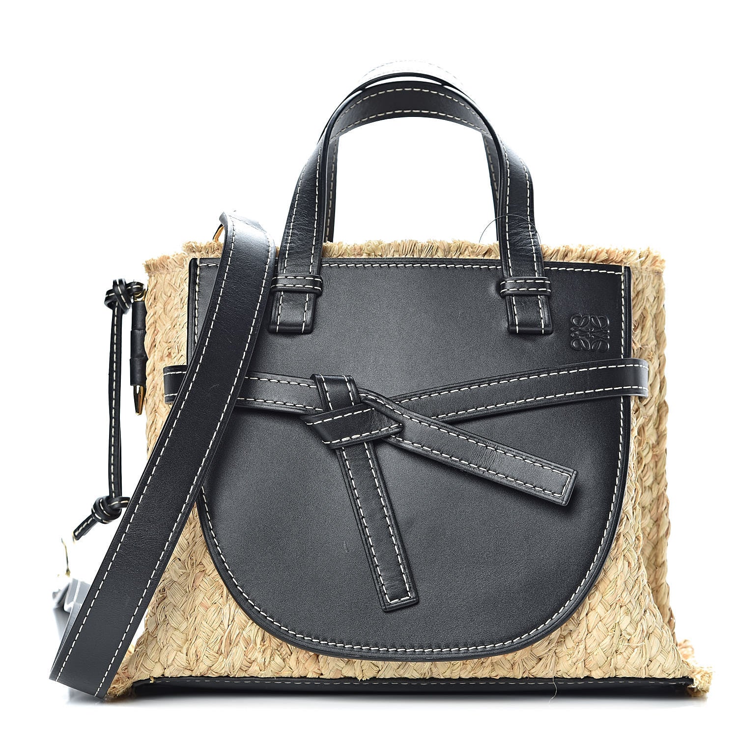 Loewe Calfskin Raffia Small Gate Tote Black 1 of 12
