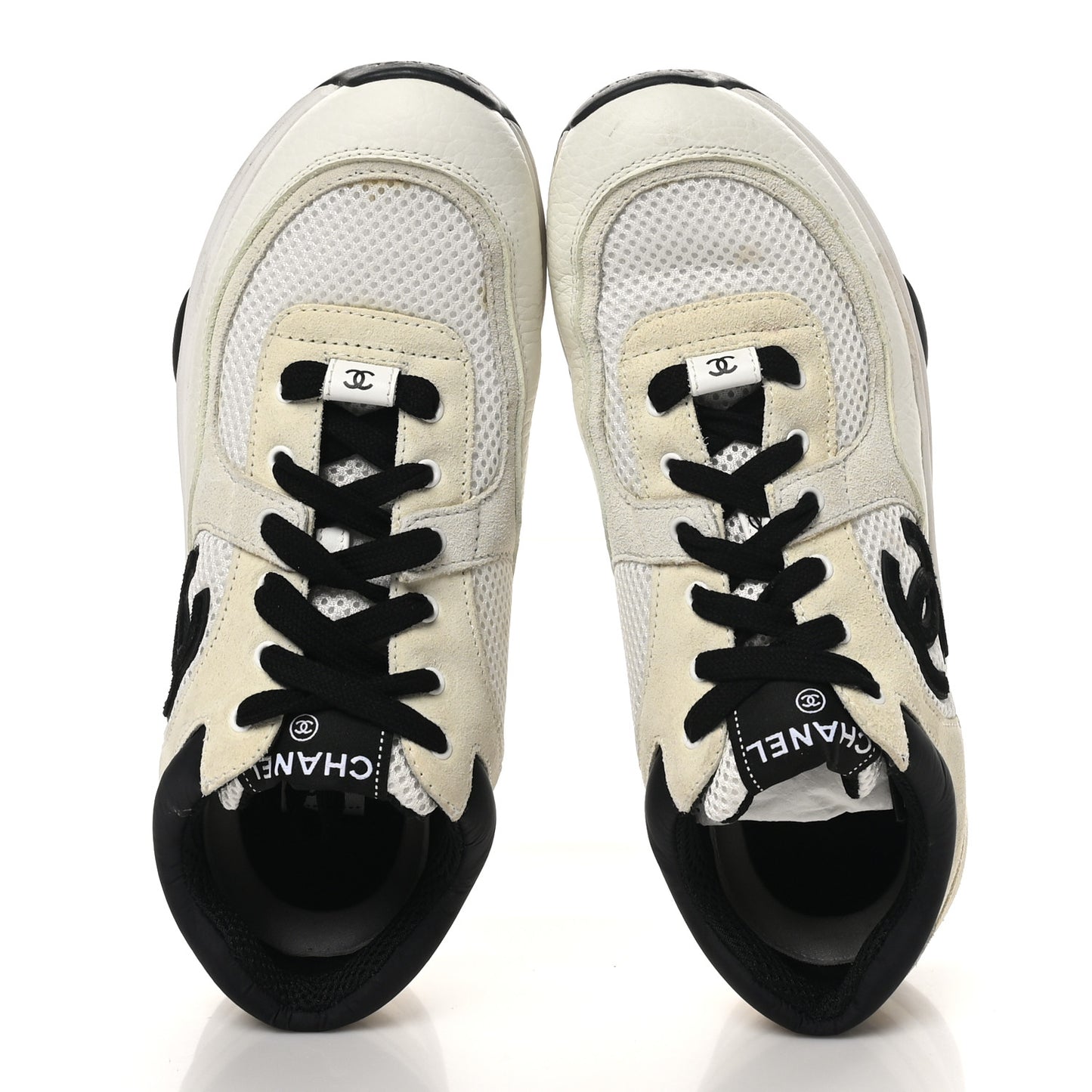 Mesh Suede Calfskin Grained Calfskin Womens CC Sneakers 39.5 White Black