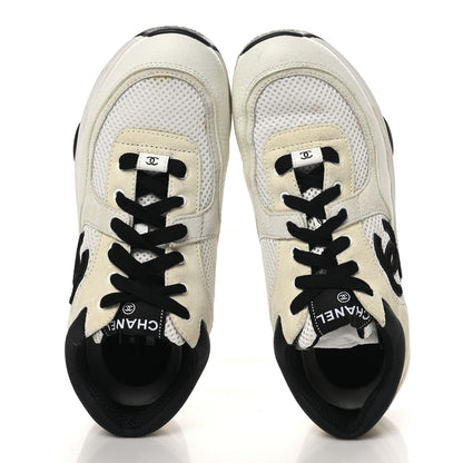 Chanel Mesh Suede Calfskin Grained Calfskin Womens CC Sneakers 39.5 White Black 2 of 9