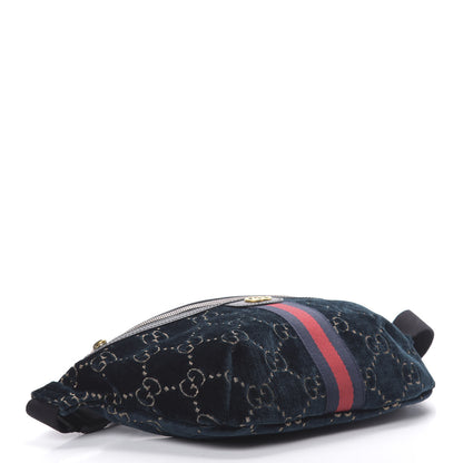 Gucci Velvet GG Monogram Web Belt Bag Blue Beige 4 of 10