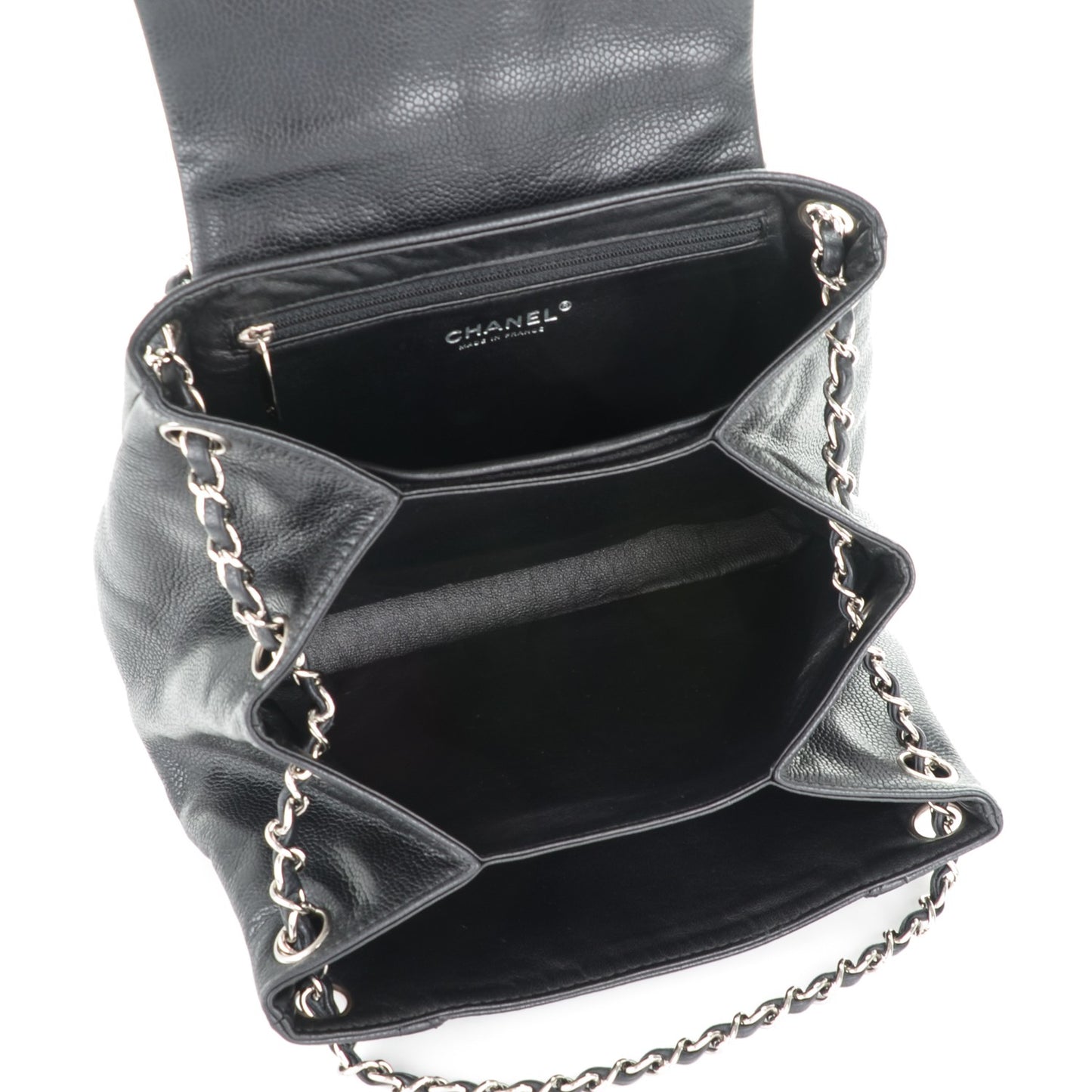 Caviar Quilted Accordion Mademoiselle Flap Black