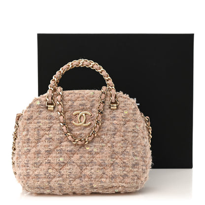 Chanel Cotton Wool Tweed Sequin Quilted Shiny Coco Clutch With Chain Light Pink Beige Ecru 12 of 12