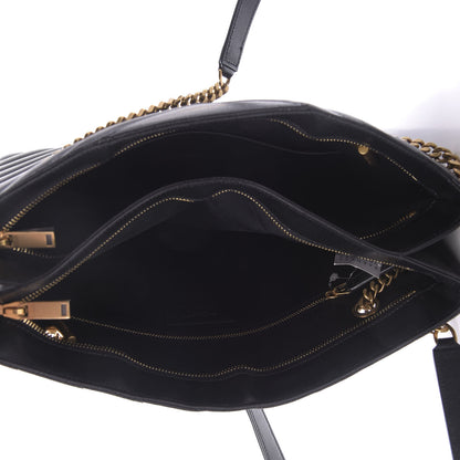 Saint Laurent Grain De Poudre Matelasse Chevron Medium Tribeca Shopping Bag Black 5 of 8