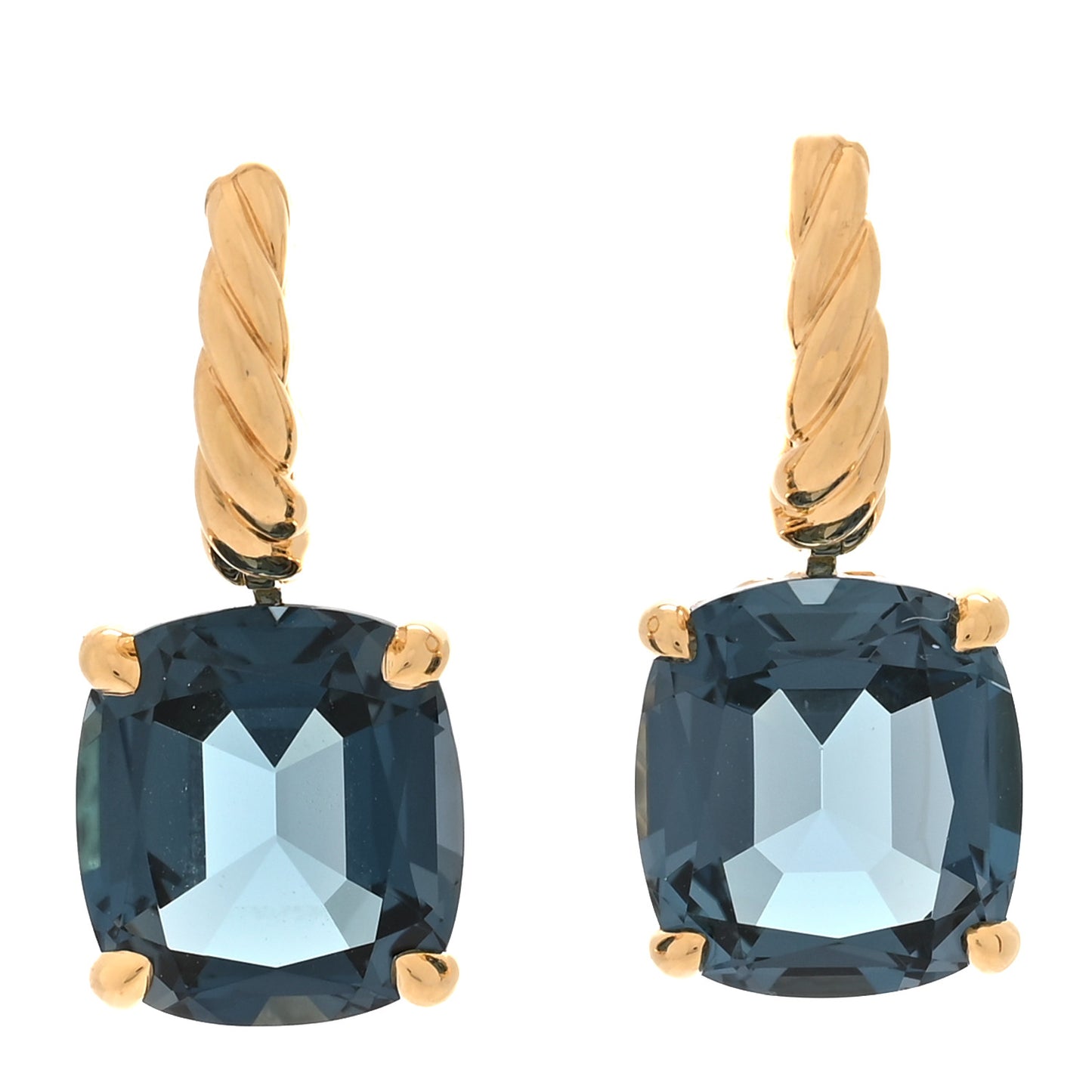 18K Yellow Gold Hampton Blue Topaz 11mm Marbella Drop Earrings