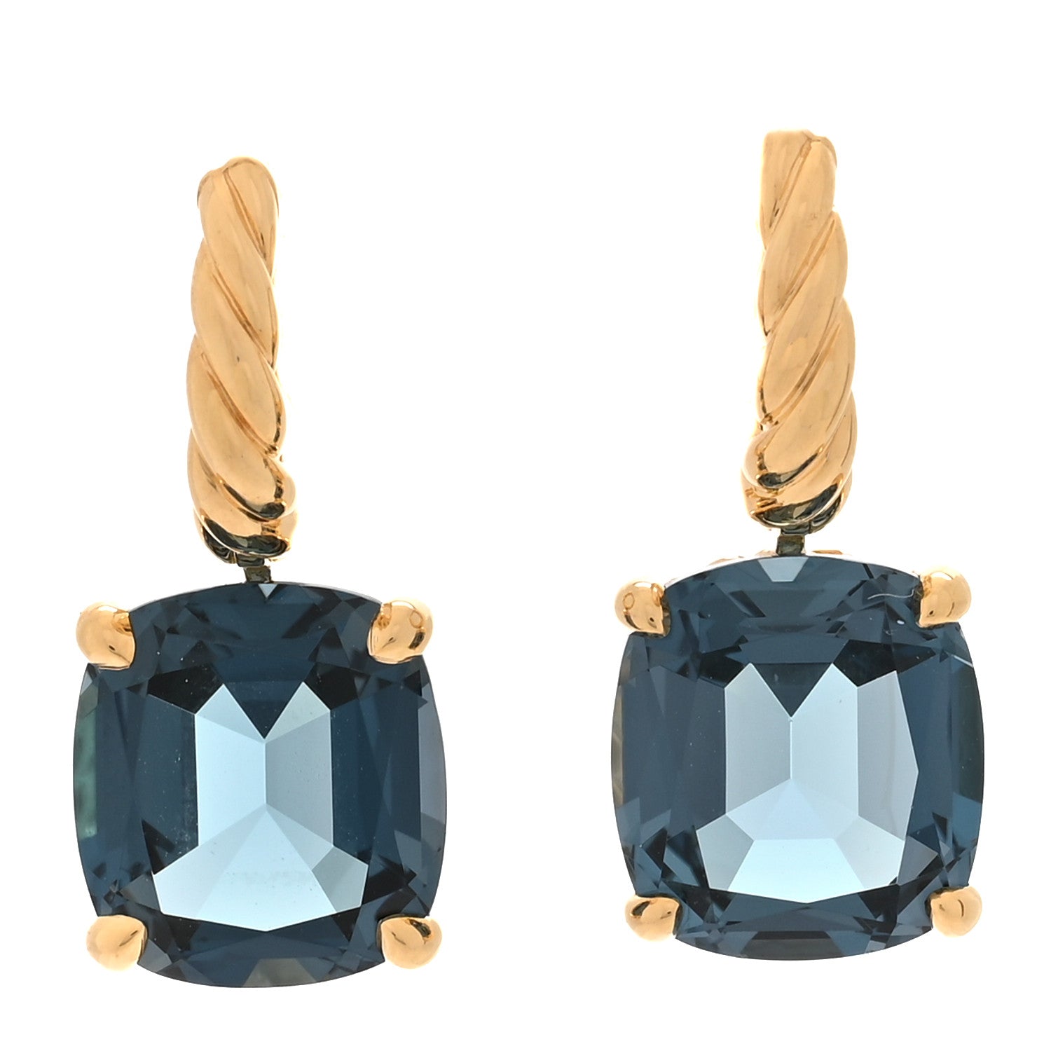 David Yurman 18K Yellow Gold Hampton Blue Topaz 11mm Marbella Drop Earrings 1 of 5