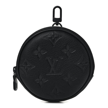Louis Vuitton Calfskin Shadow Monogram Round Coin Purse Black 1 of 7