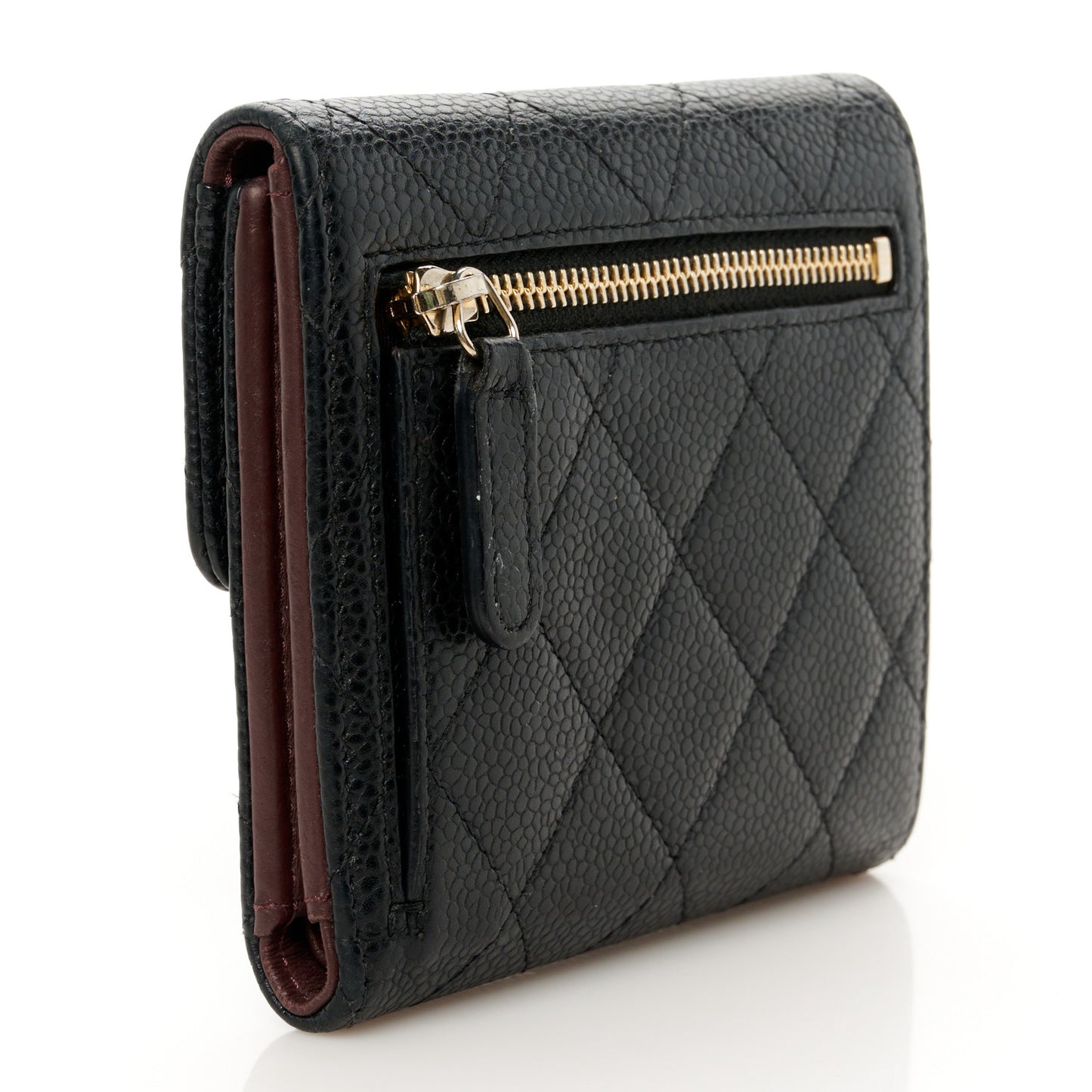 Caviar Quilted Compact Flap Wallet Black
