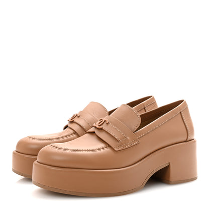 Chanel Calfskin CC Platform Loafers 38 Beige 4 of 9