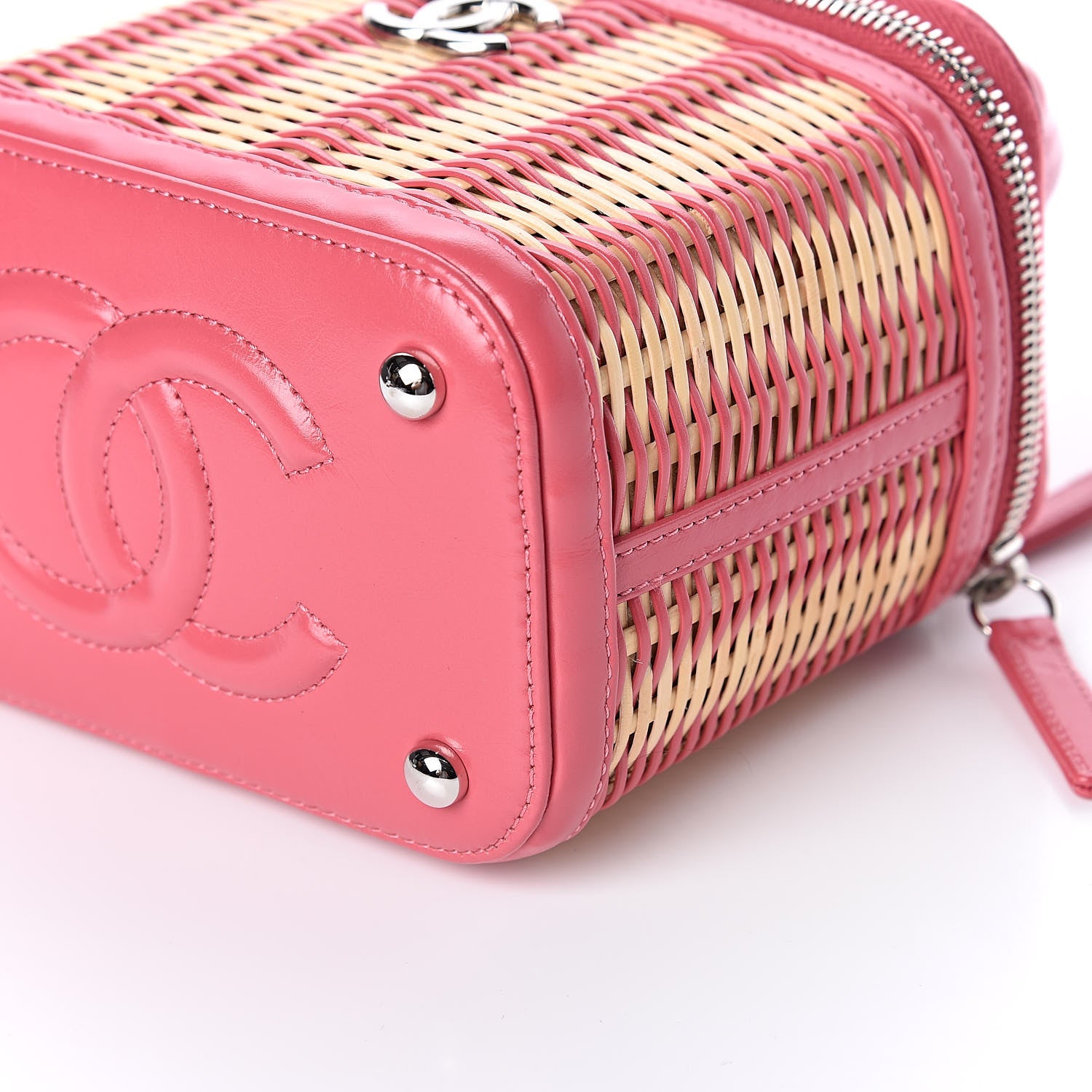 Chanel Calfskin Raffia Small Take Away Vanity Case Bag Pink Beige 9 of 12