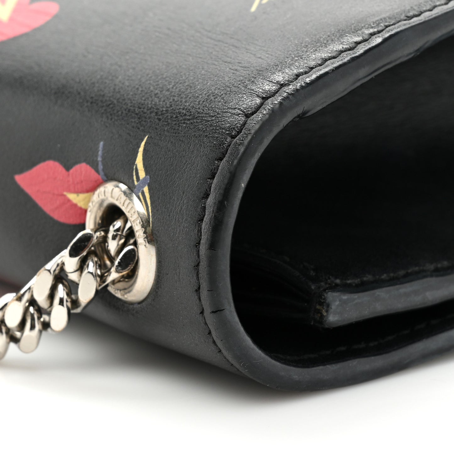 Calfskin Medium Heart Bolts Monogram Kate Satchel Black