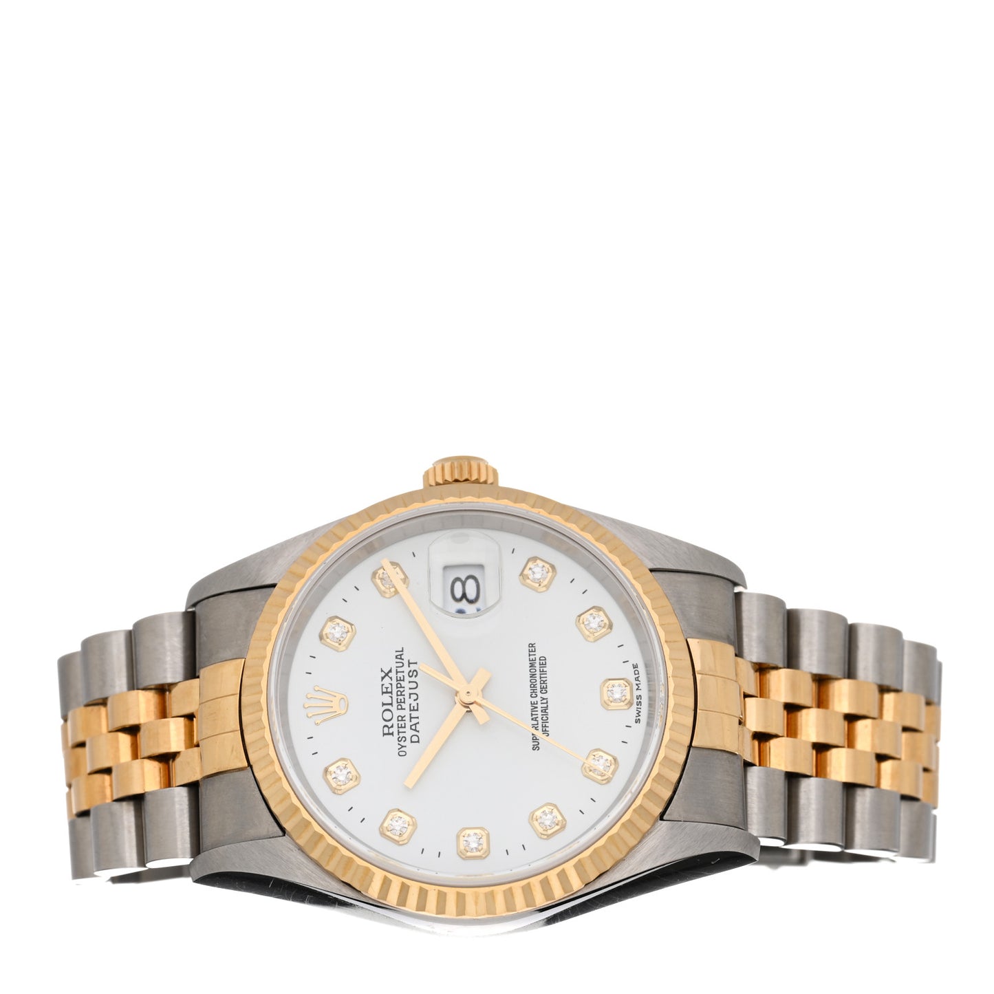 Stainless Steel 18K Yellow Gold Diamond 36mm Oyster Perpetual Datejust Watch White 16233