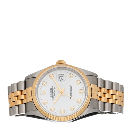 Rolex Stainless Steel 18K Yellow Gold Diamond 36mm Oyster Perpetual Datejust Watch White 16233 2 of 4