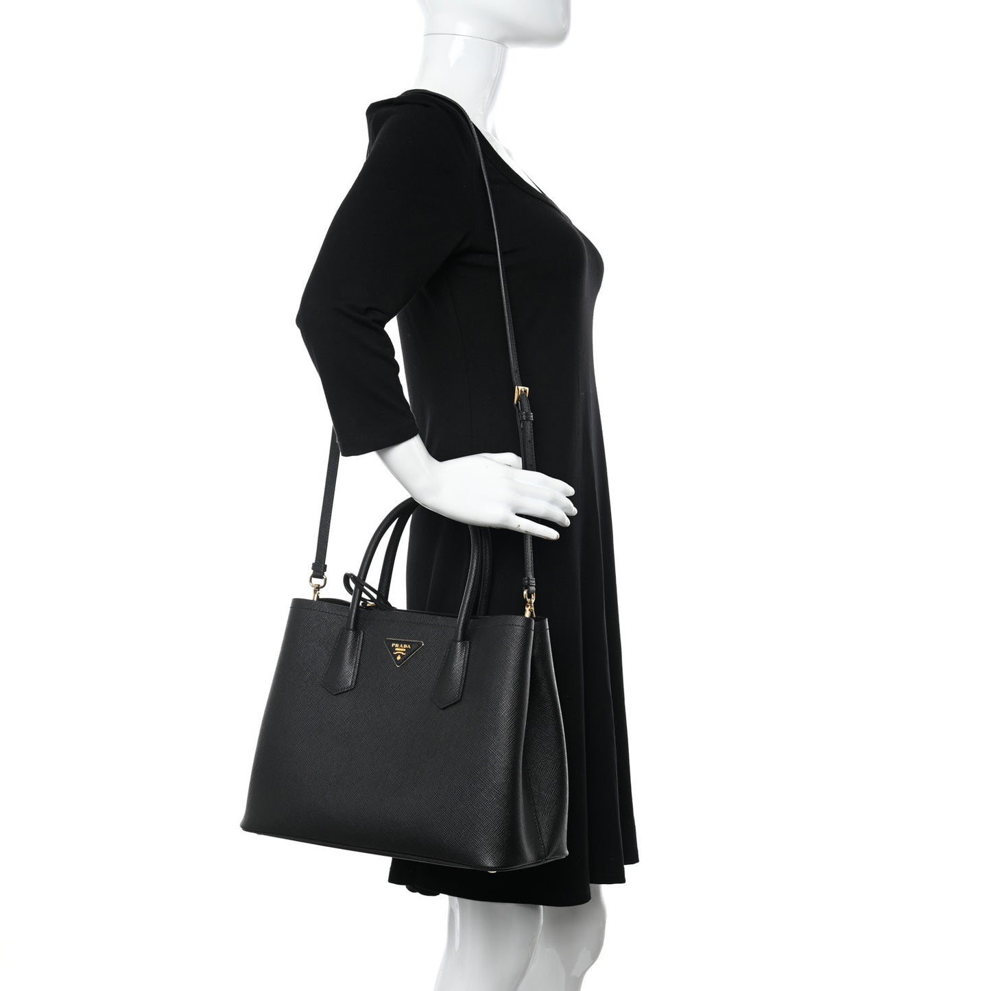 Saffiano Cuir Medium Double Handle Bag Black