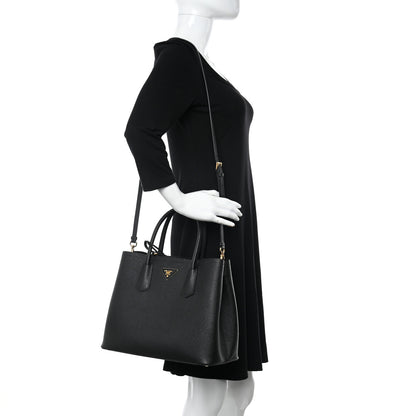 Prada Saffiano Cuir Medium Double Handle Bag Black 2 of 11
