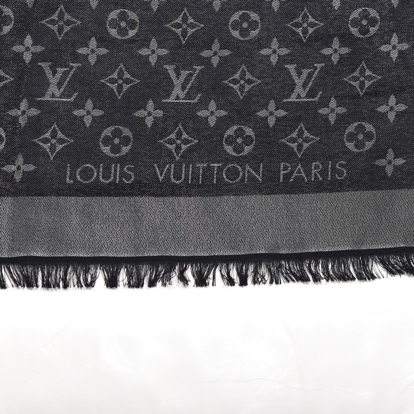Silk Wool Monogram Denim Shawl Black