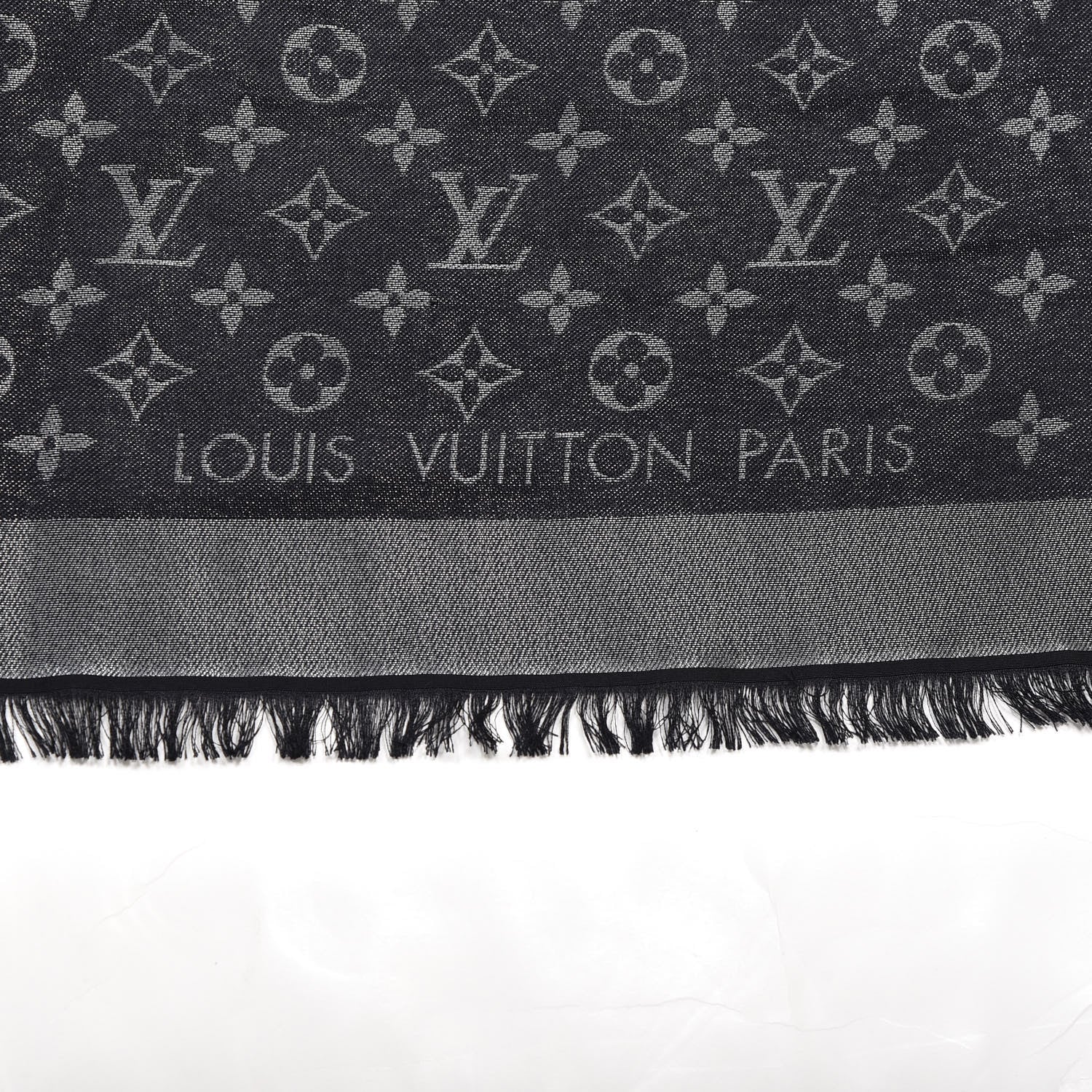 Louis Vuitton Silk Wool Monogram Denim Shawl Black 2 of 3