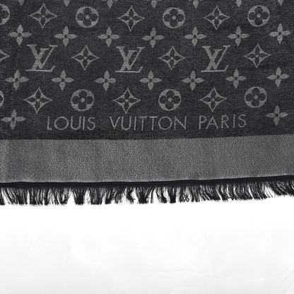 Louis Vuitton Silk Wool Monogram Denim Shawl Black 2 of 3