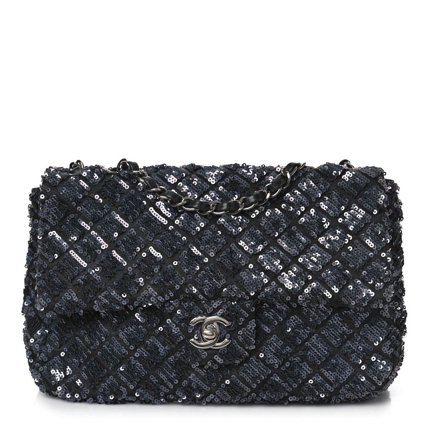 Satin Sequin Medium Classic Flap Grey