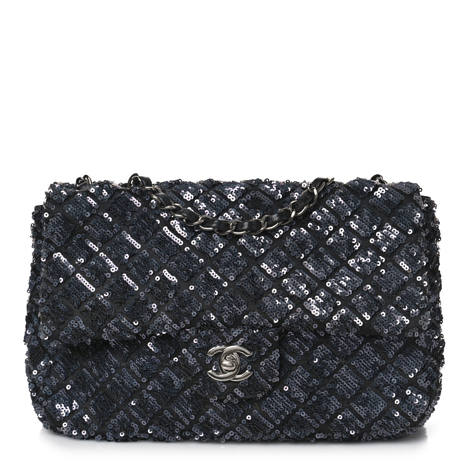 Chanel Satin Sequin Medium Classic Flap Grey 1 of 10
