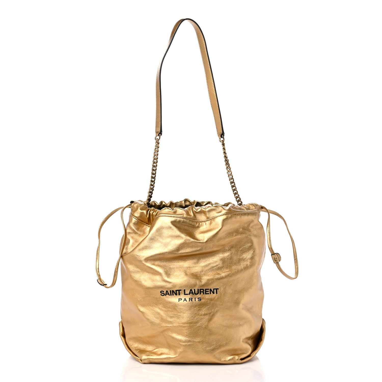 Saint Laurent Lambskin Teddy Drawstring Bag Gold 3 of 11