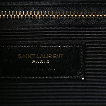 Saint Laurent Grain De Poudre Matelasse Chevron Large Monogram Satchel Navy Blue 6 of 11
