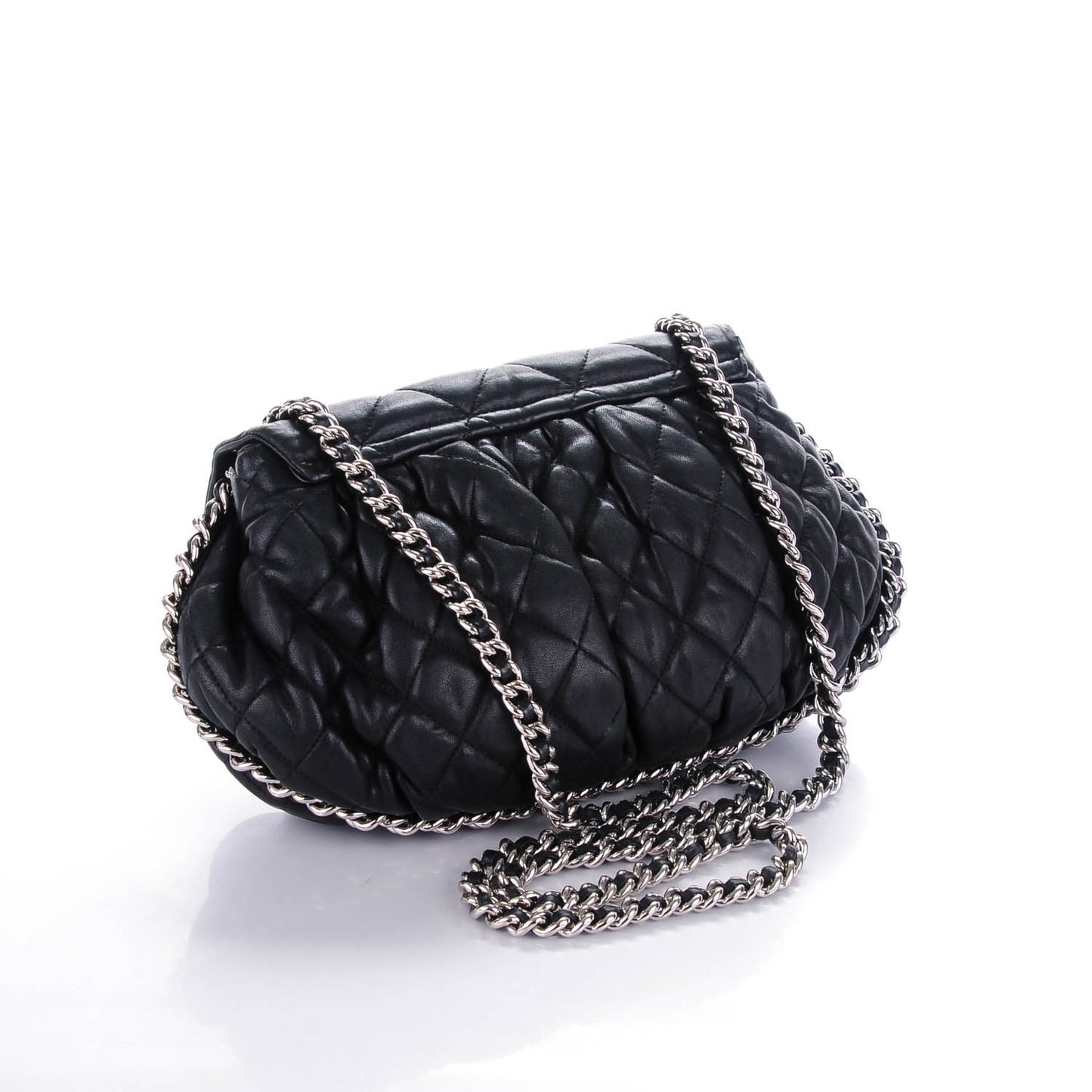 Washed Lambskin Quilted Medium Chain Around Messenger Black