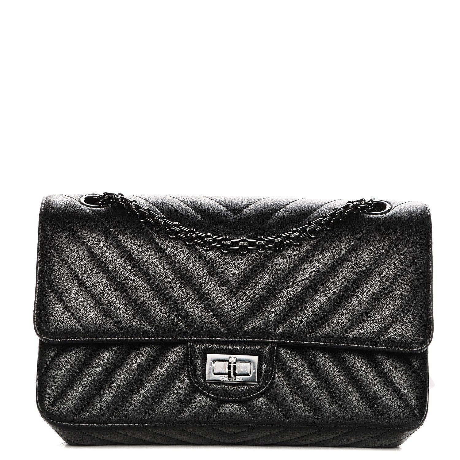 Chanel Sheepskin Chevron Quilted 2.55 Reissue 225 Double Flap So Black 1 of 9