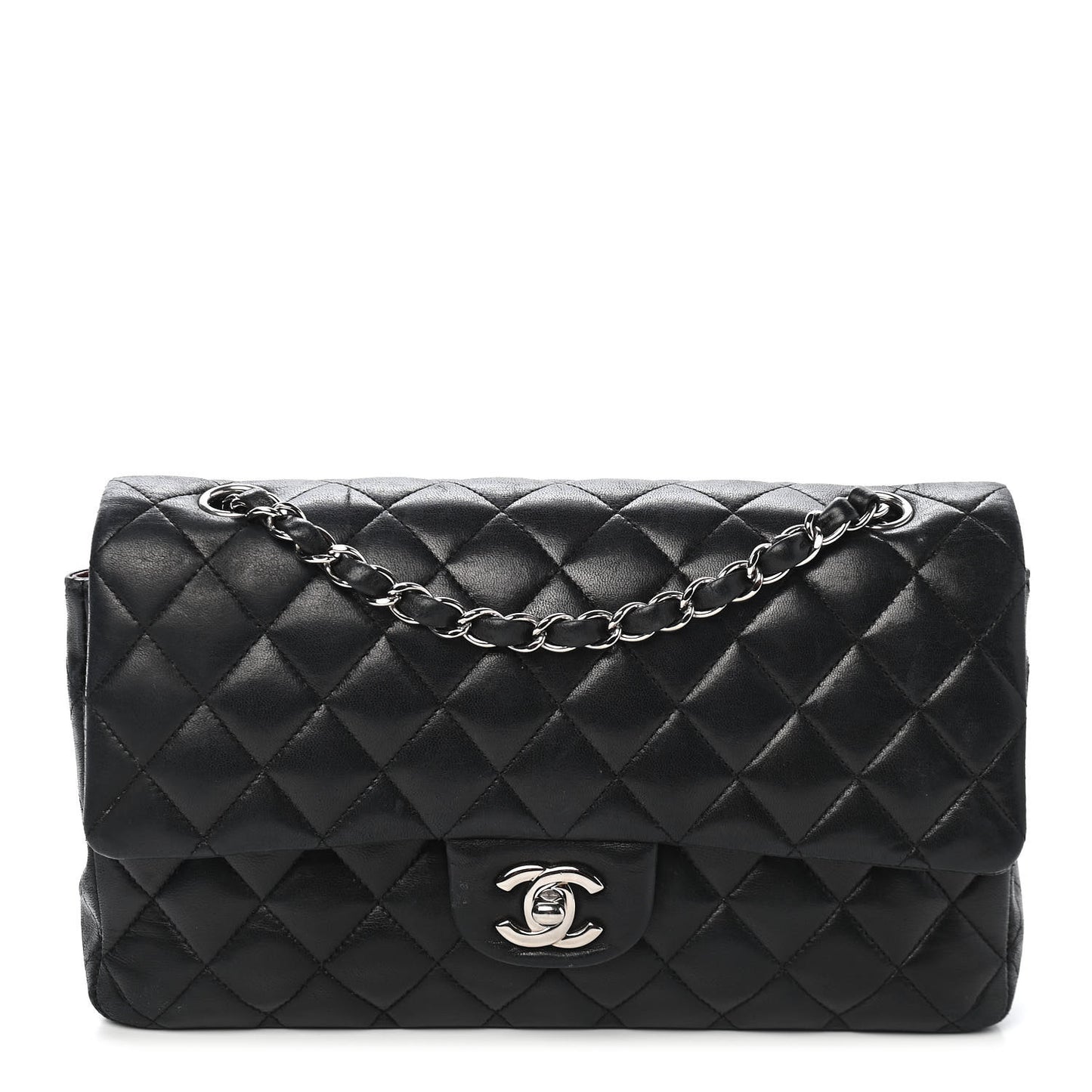 Lambskin Quilted Medium Double Flap Black