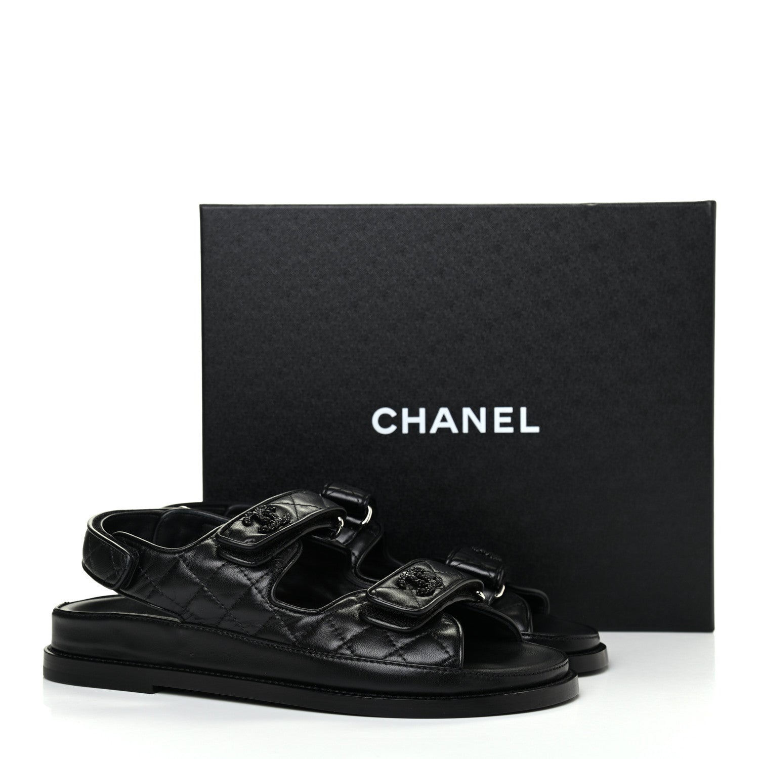 Chanel Lambskin Quilted Velcro Dad Sandals 38.5 So Black 9 of 9