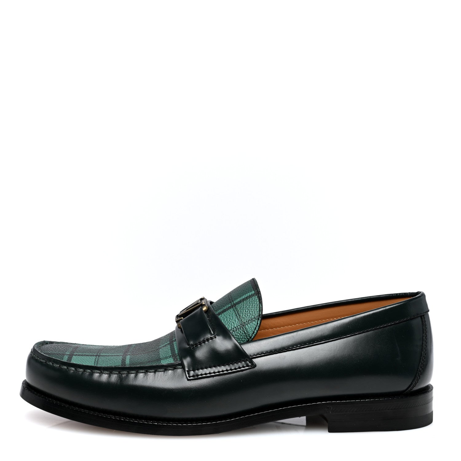 Louis Vuitton Plaid Calfskin Mens Major Loafers 7 Green 1 of 7