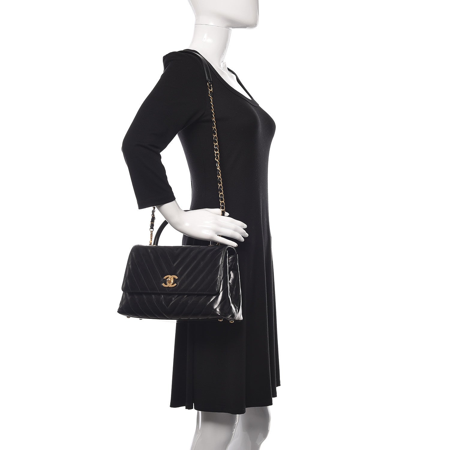 Chanel Calfskin Chevron Quilted Small Coco Handle Flap Black 2 of 11