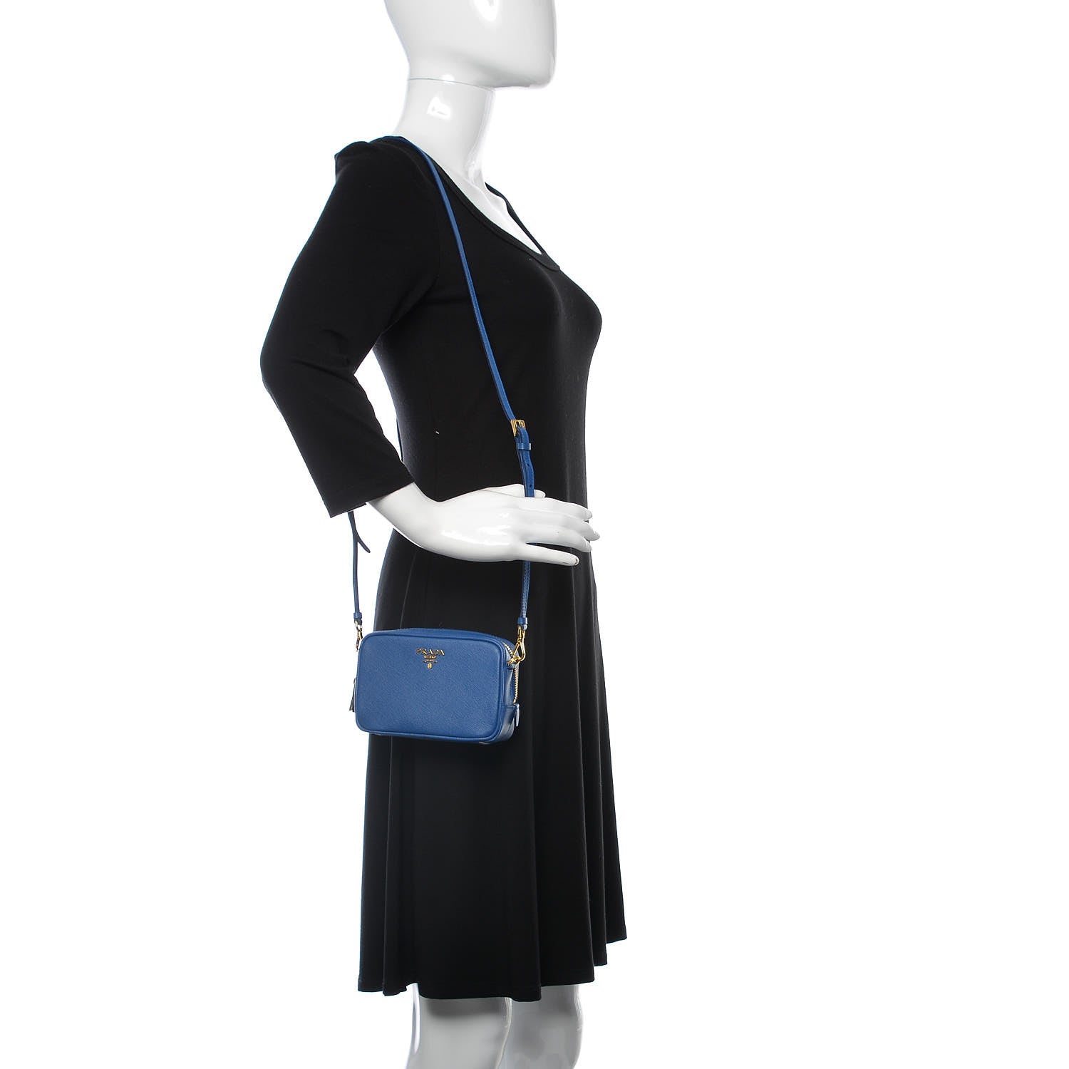 Prada Saffiano Mini Camera Crossbody Bag Azzurro 2 of 11