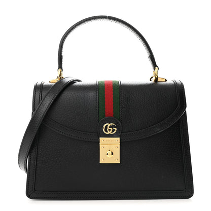 Gucci Textured Dollar Calfskin Web Small Ophidia Padlock Top Handle Bag Black 1 of 11