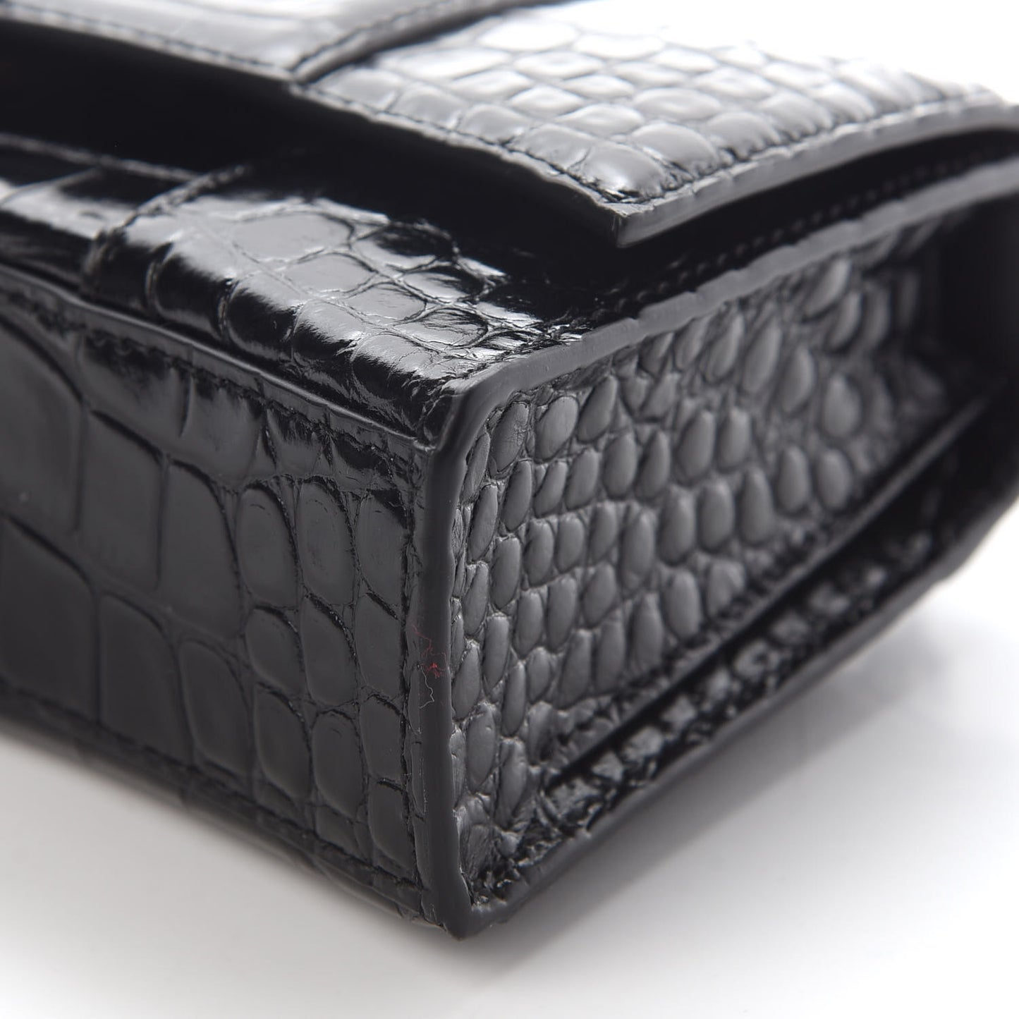 Shiny Calfskin Monochrome Crocodile Embossed Hourglass Chain Bag XS Black