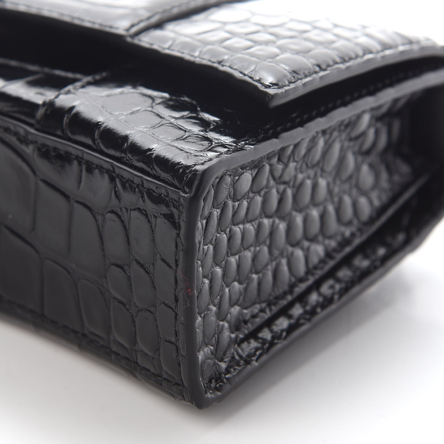 Balenciaga Shiny Calfskin Monochrome Crocodile Embossed Hourglass Chain Bag XS Black 9 of 10