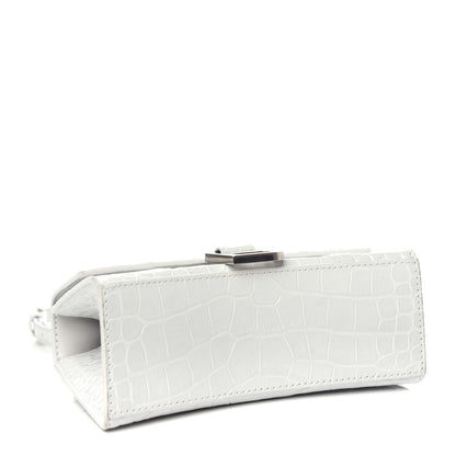 Balenciaga Shiny Calfskin Crocodile Embossed Hourglass Top Handle Bag XS White 4 of 9