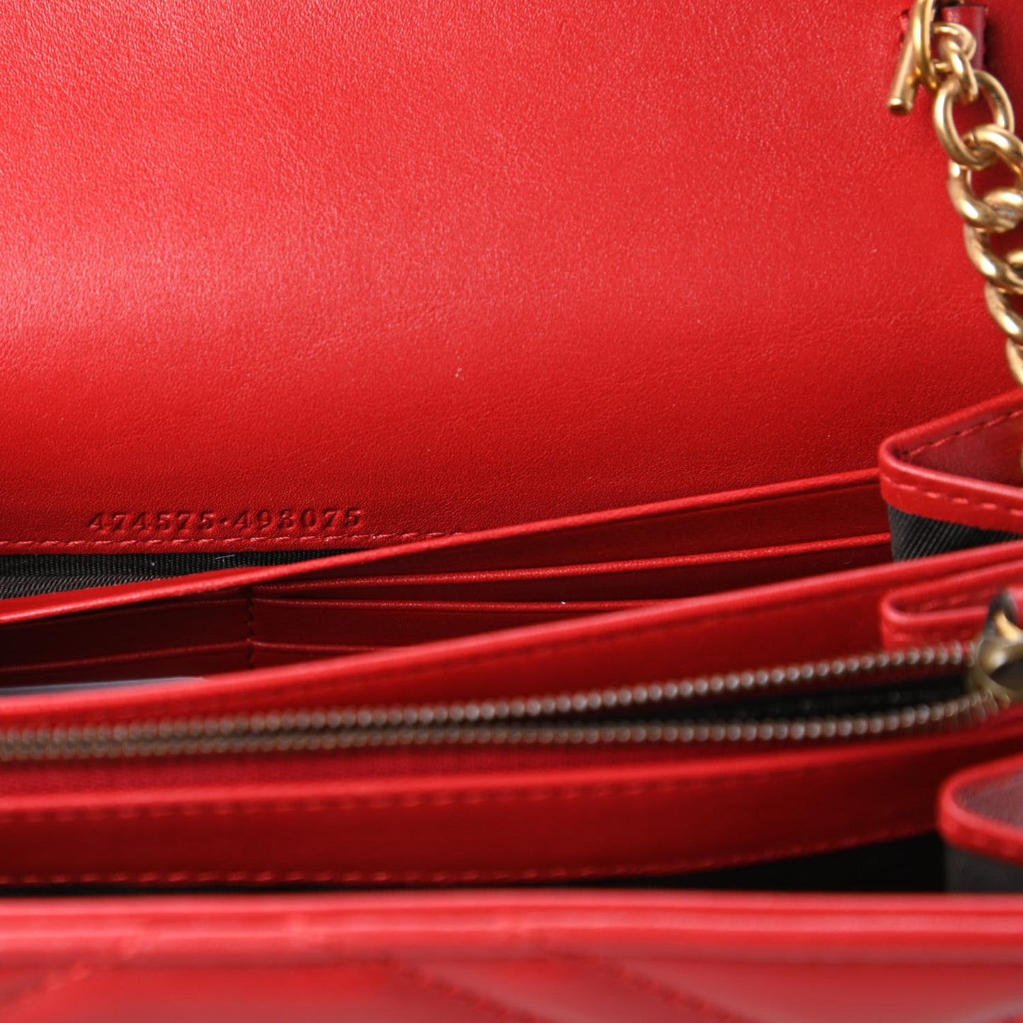 Calfskin Matelasse GG Marmont Chain Wallet Hibiscus Red