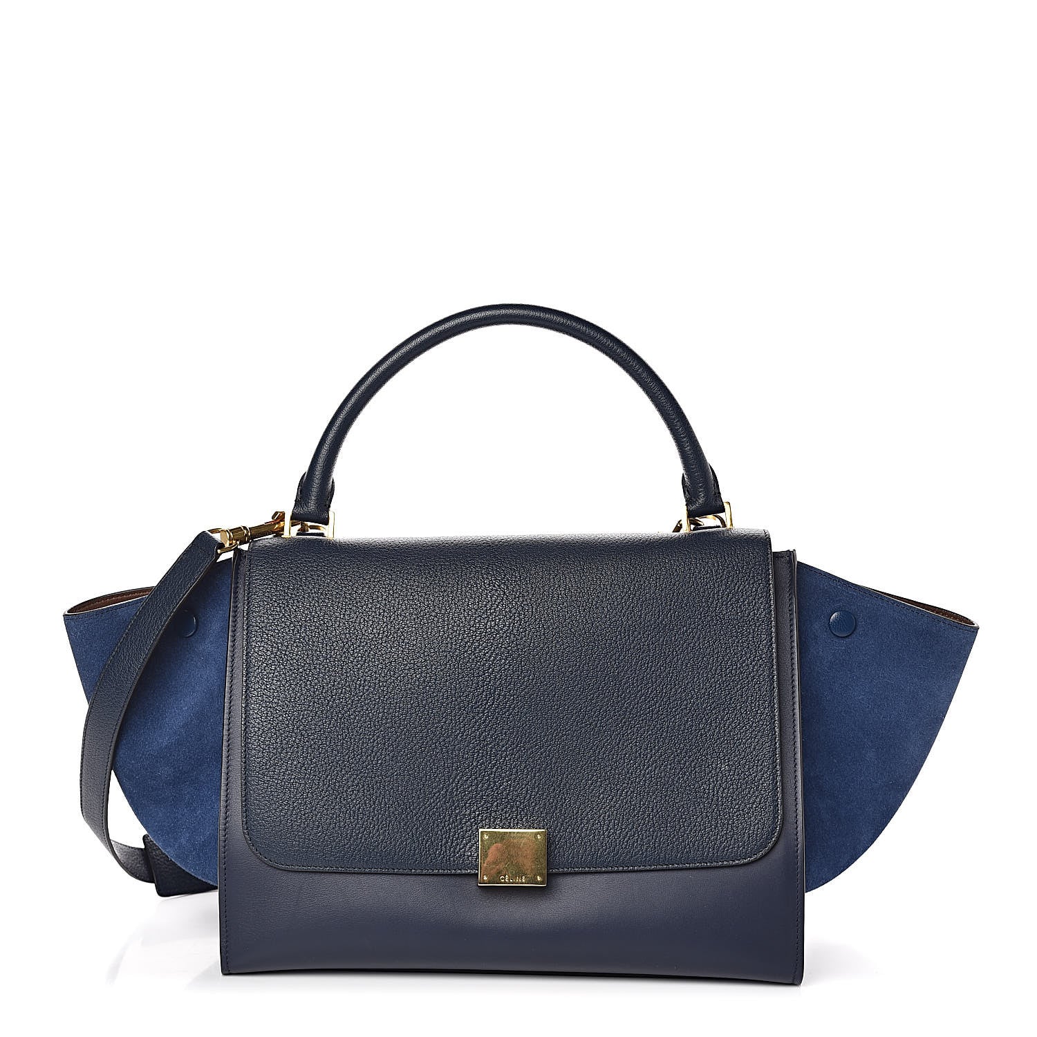 Celine Drummed Calfskin Suede Medium Trapeze Ocean Blue 1 of 9