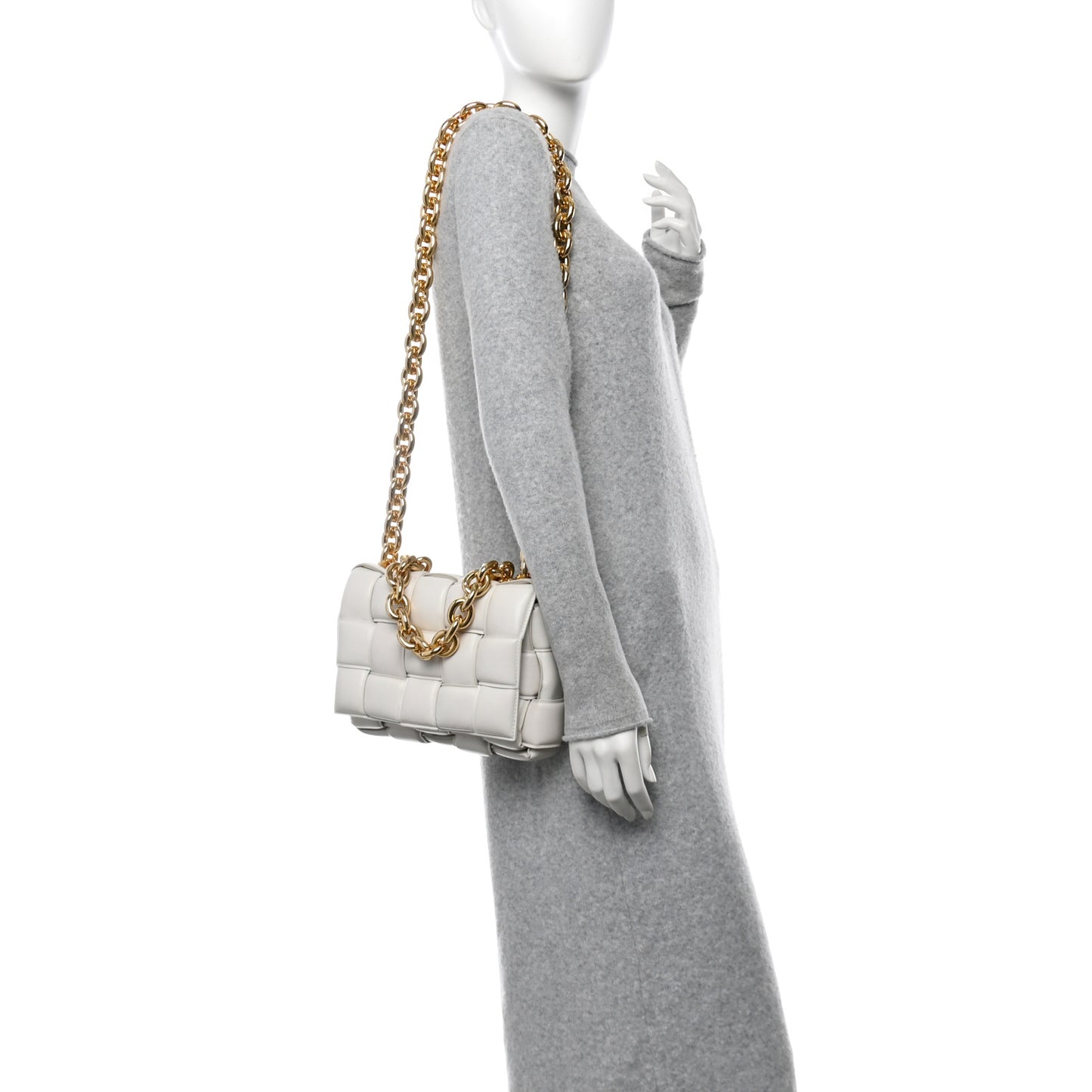Lambskin Maxi Intreccio Padded Chain Cassette Crossbody Bag Chalk