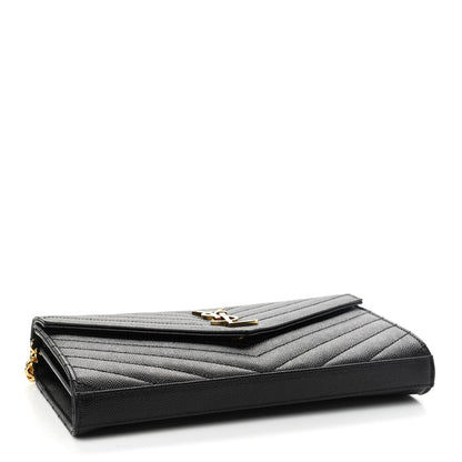 Saint Laurent Grain De Poudre Matelasse Chevron Monogram Chain Wallet Black 4 of 8