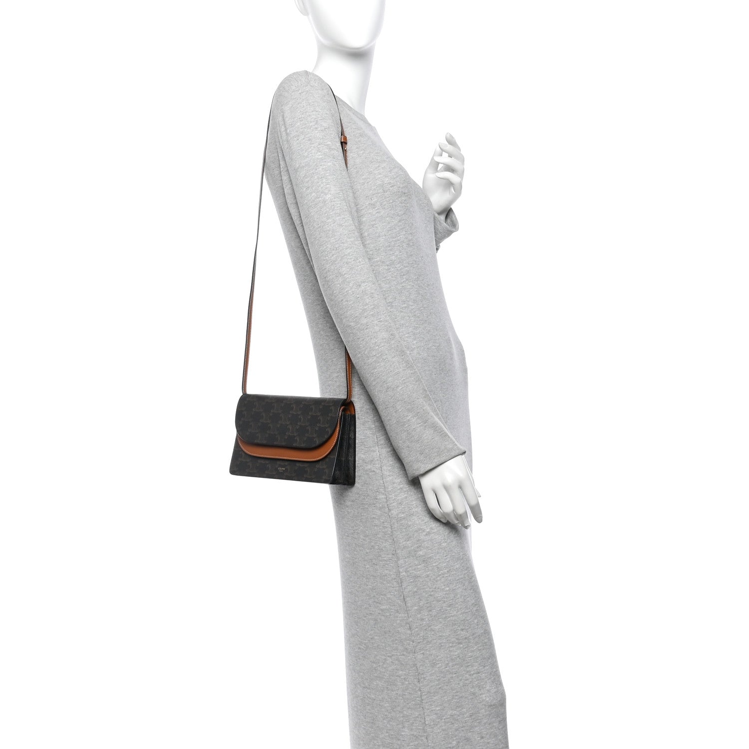 Celine Triomphe Canvas Lambskin Wallet On Strap Tan 2 of 12