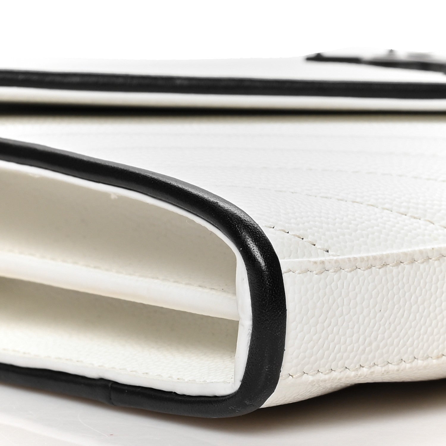 Saint Laurent Grain De Poudre Matelasse Monogram Chain Wallet White Black 9 of 10